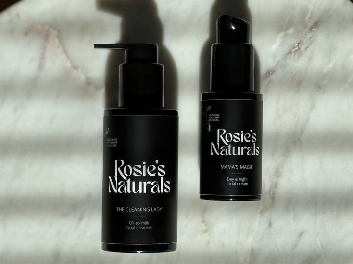 De gezichtslijn van Rosie's Naturals natuurlijke troepvrije huidverzorging
